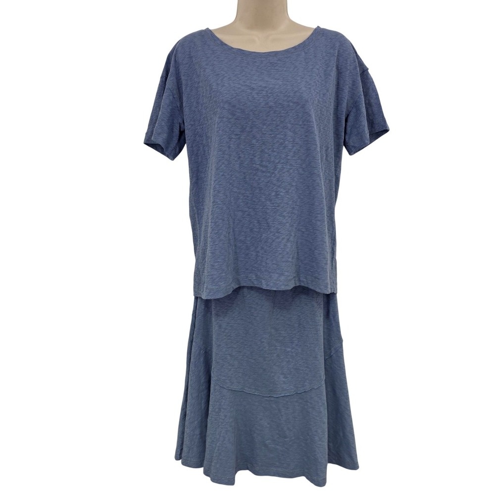 New Free People FP Beach 2 pc Set Women XS‎ Blue Tee Skirt Lounge Poolside Boho